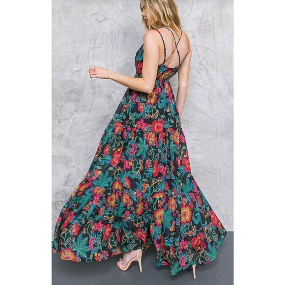 Flying Tomato ISLAND DREAMS WOVEN MAXI DRESS Size Small Nwot Black Floral - Picture 8 of 9